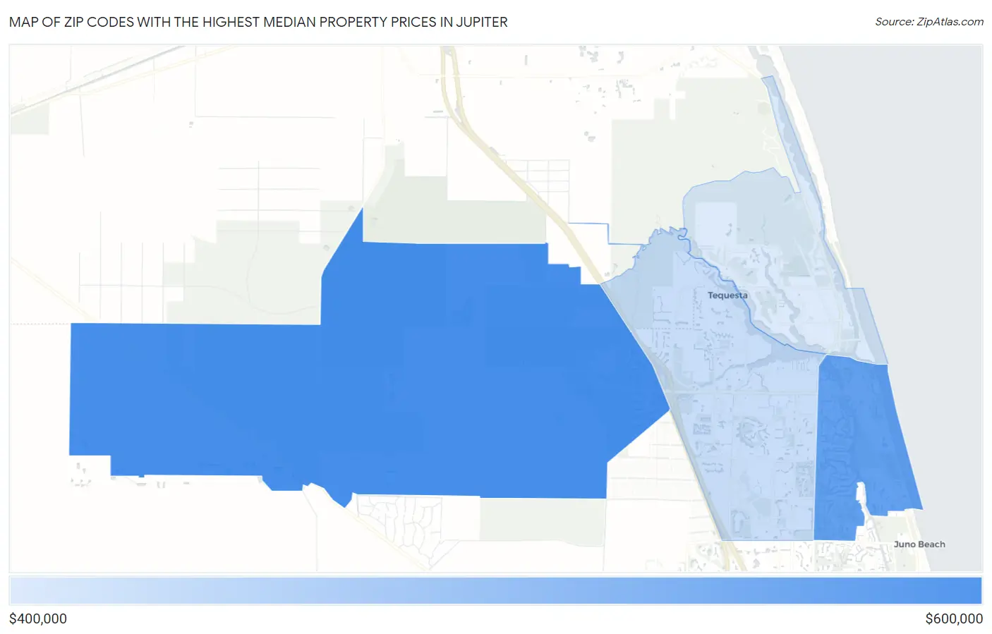 Zip Codes with the Highest Median Property Prices in Jupiter Map