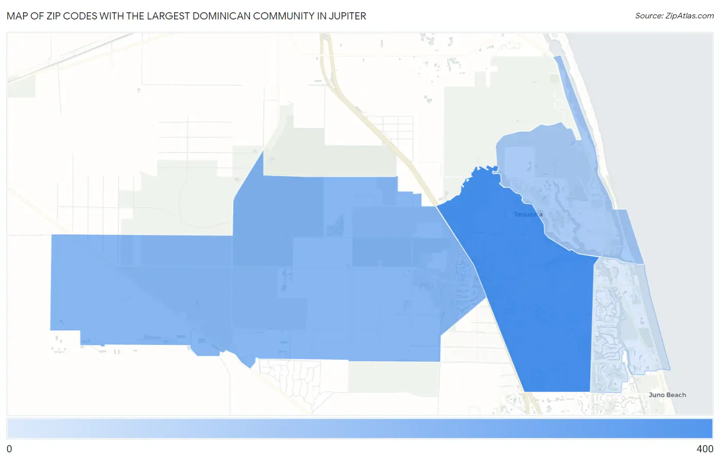 Zip Codes with the Largest Dominican Community in Jupiter Map