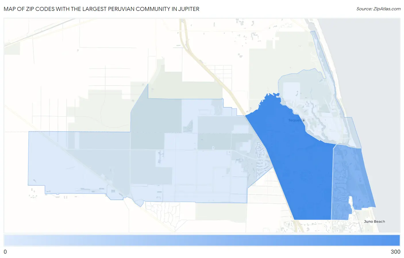 Zip Codes with the Largest Peruvian Community in Jupiter Map