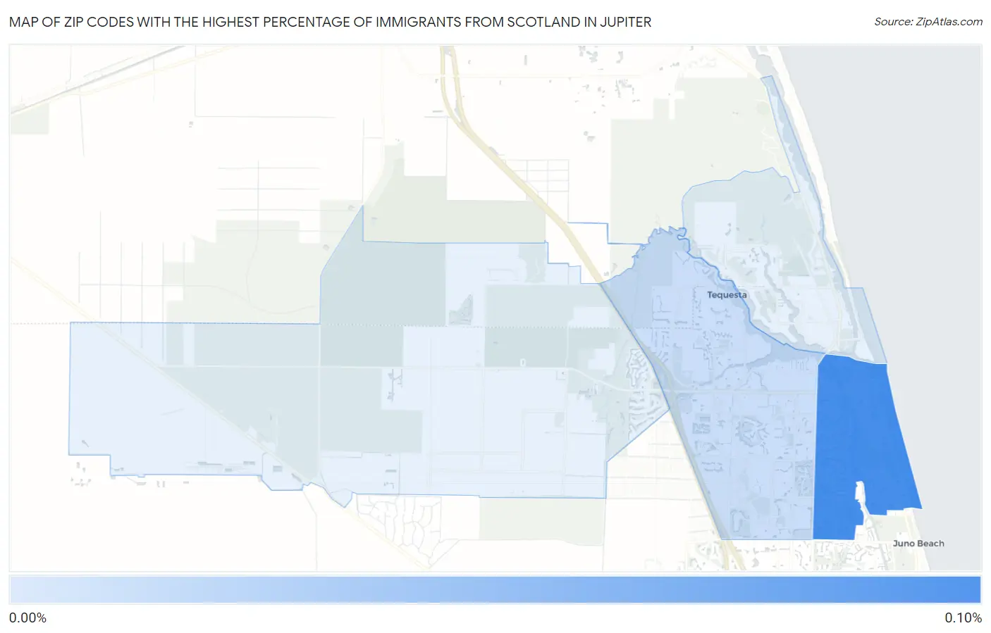 Zip Codes with the Highest Percentage of Immigrants from Scotland in Jupiter Map