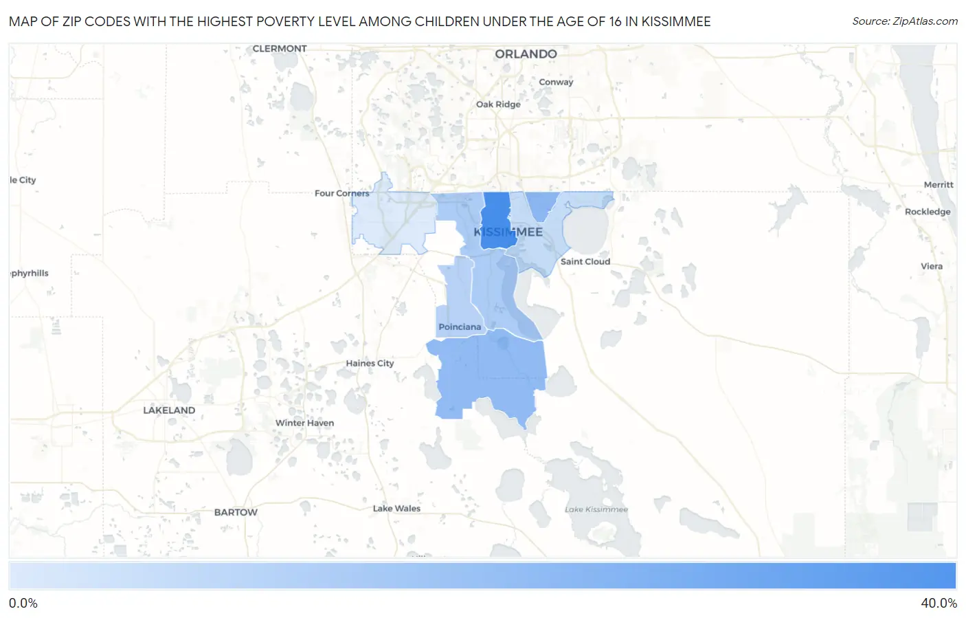 Zip Codes with the Highest Poverty Level Among Children Under the Age of 16 in Kissimmee Map