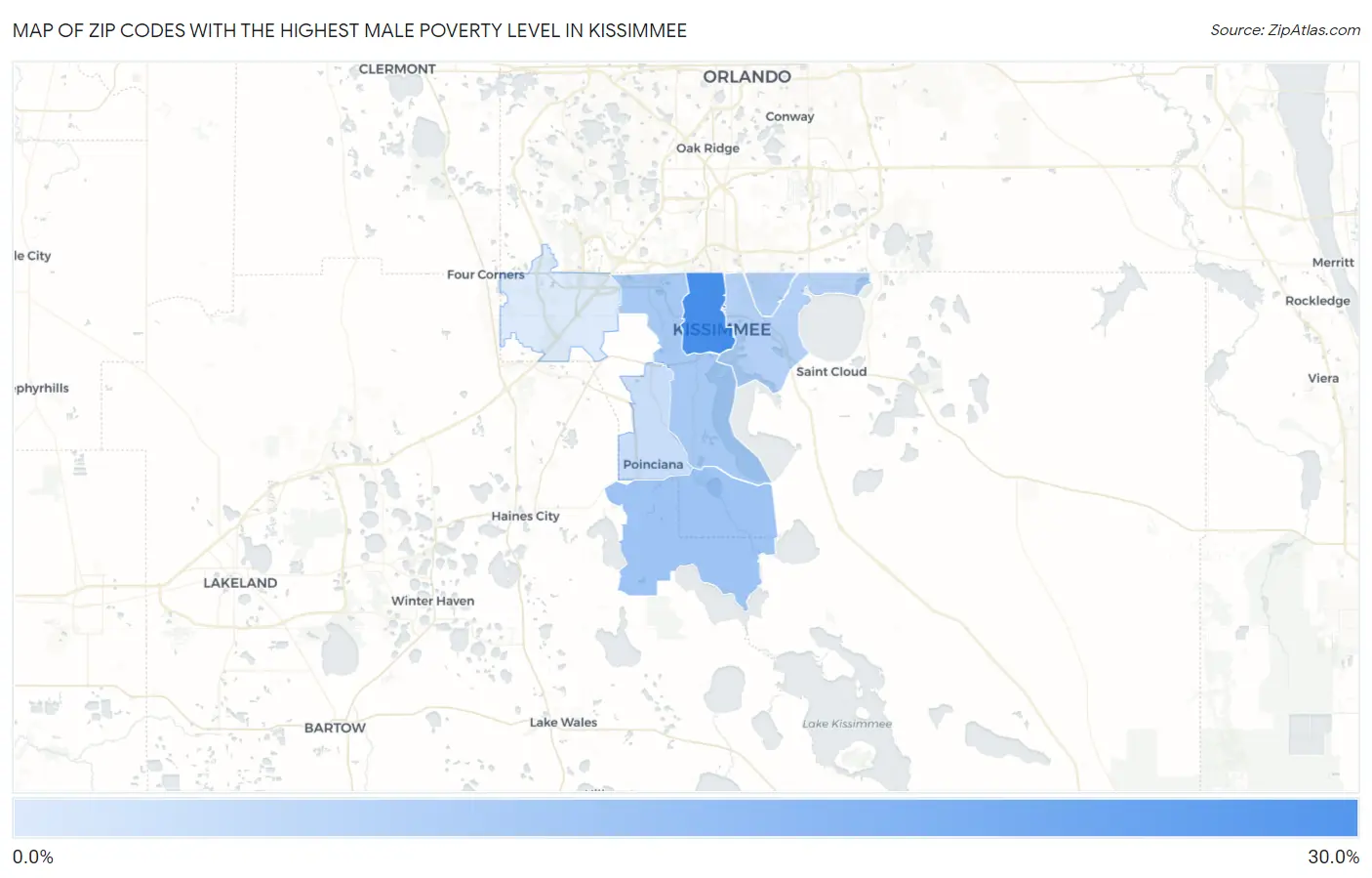 Zip Codes with the Highest Male Poverty Level in Kissimmee Map