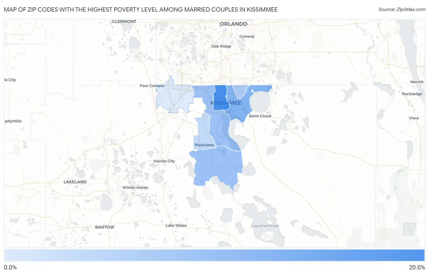 Zip Codes with the Highest Poverty Level Among Married Couples in Kissimmee Map