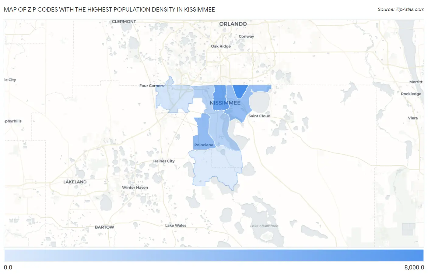 Zip Codes with the Highest Population Density in Kissimmee Map
