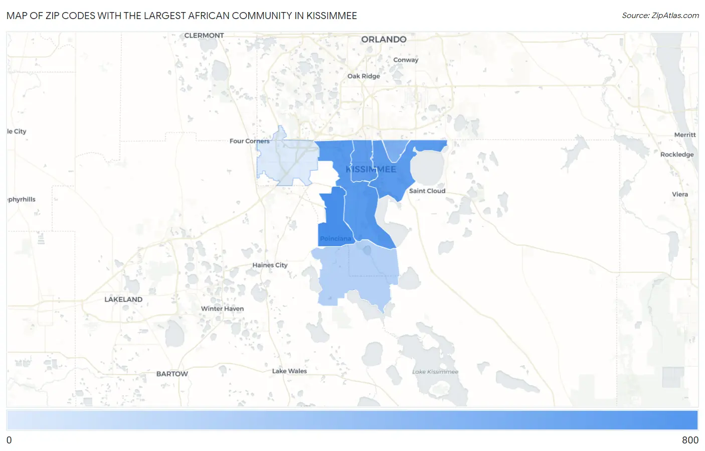 Zip Codes with the Largest African Community in Kissimmee Map