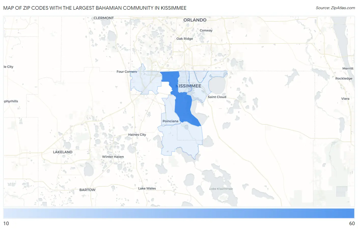 Zip Codes with the Largest Bahamian Community in Kissimmee Map