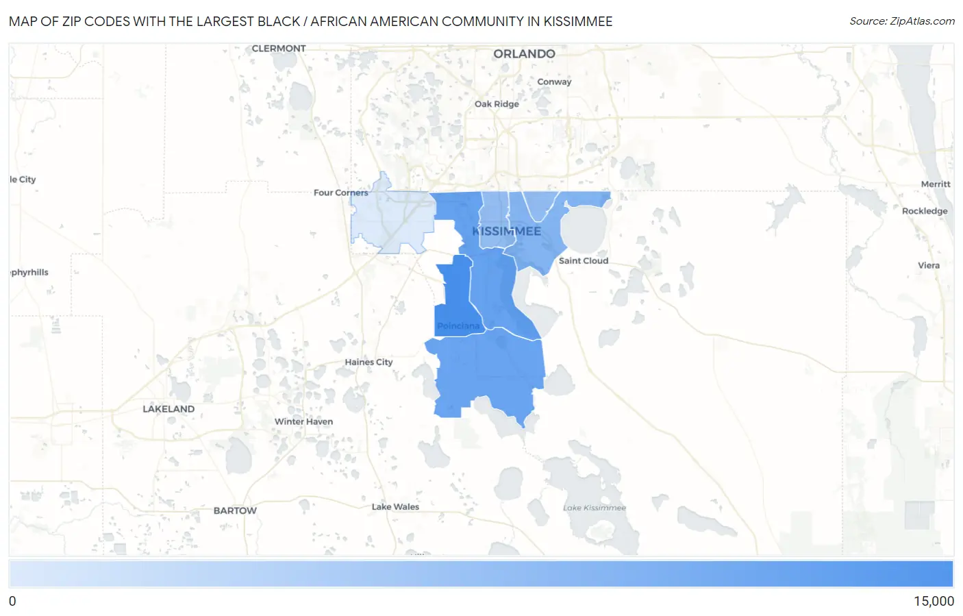 Zip Codes with the Largest Black / African American Community in Kissimmee Map