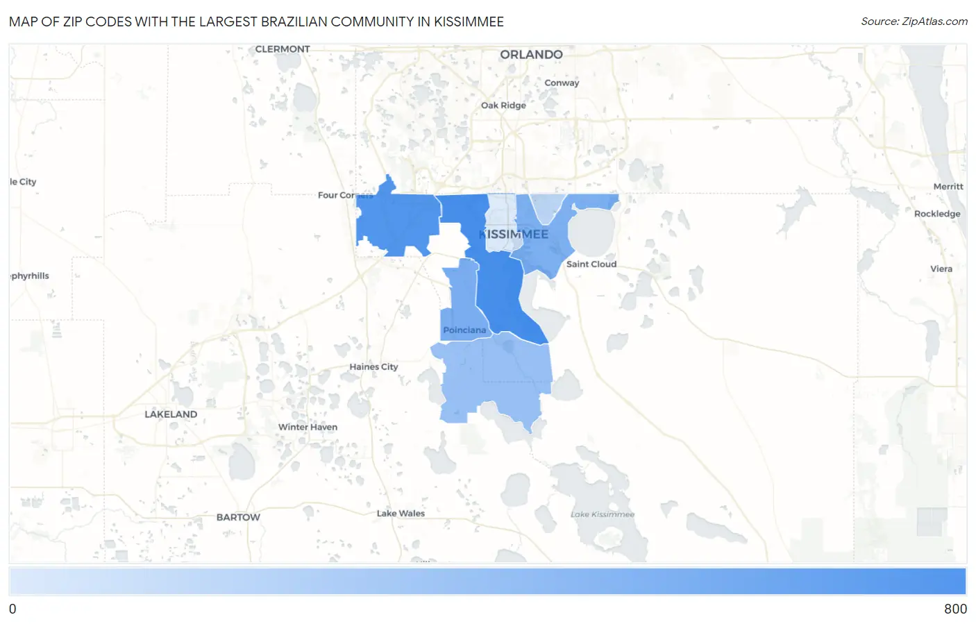 Zip Codes with the Largest Brazilian Community in Kissimmee Map