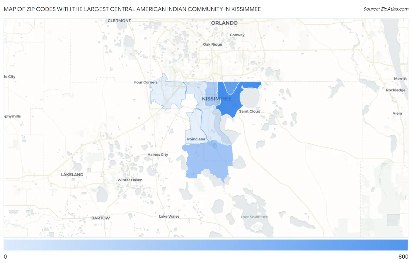 Zip Codes with the Largest Central American Indian Community in Kissimmee Map
