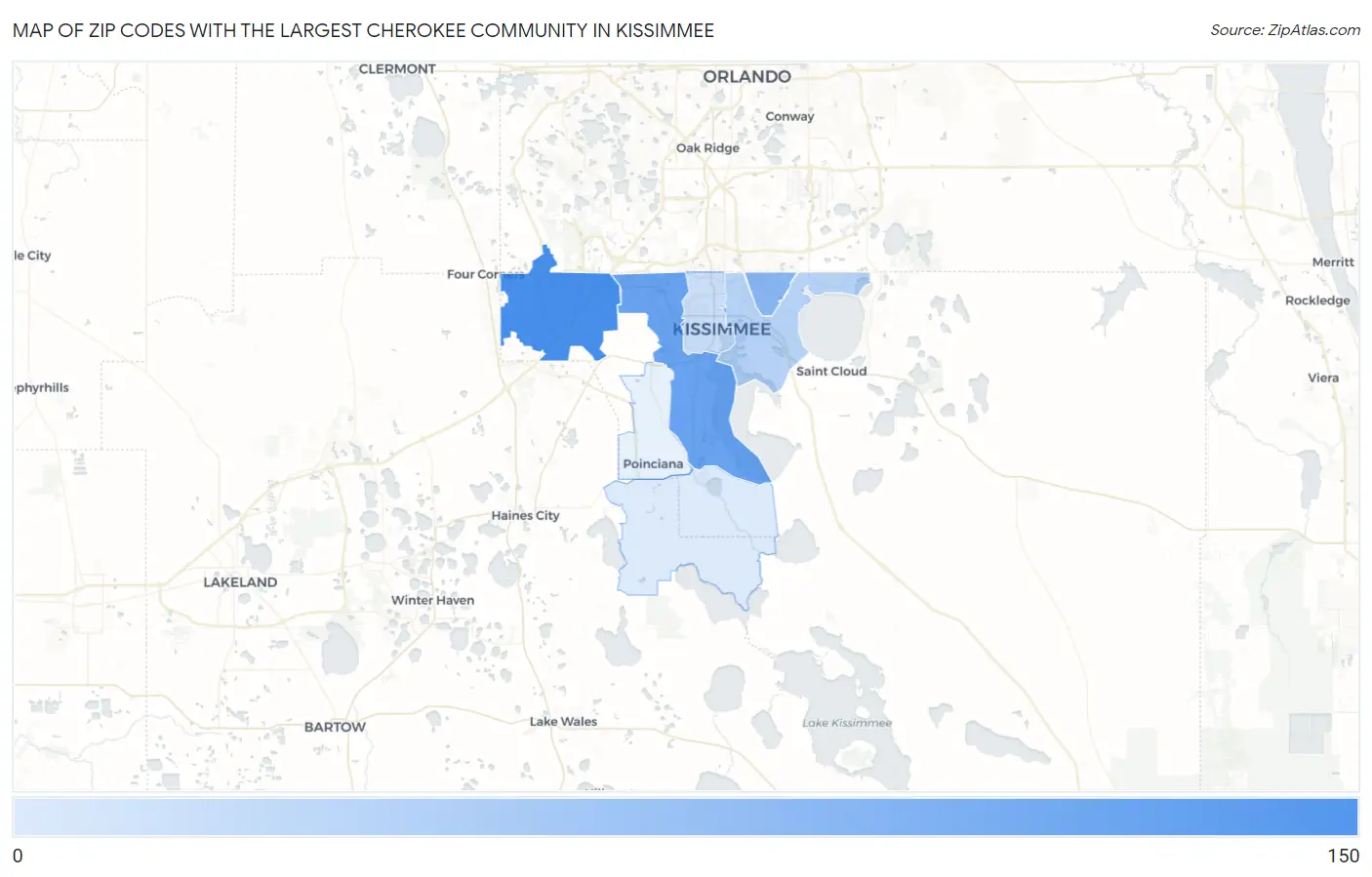 Zip Codes with the Largest Cherokee Community in Kissimmee Map