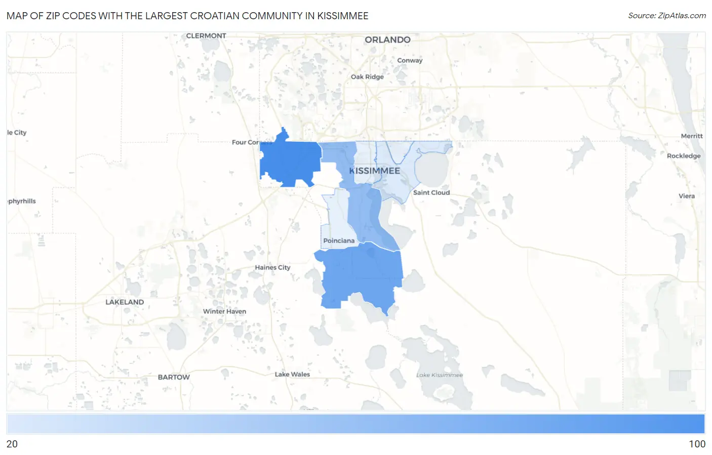 Zip Codes with the Largest Croatian Community in Kissimmee Map