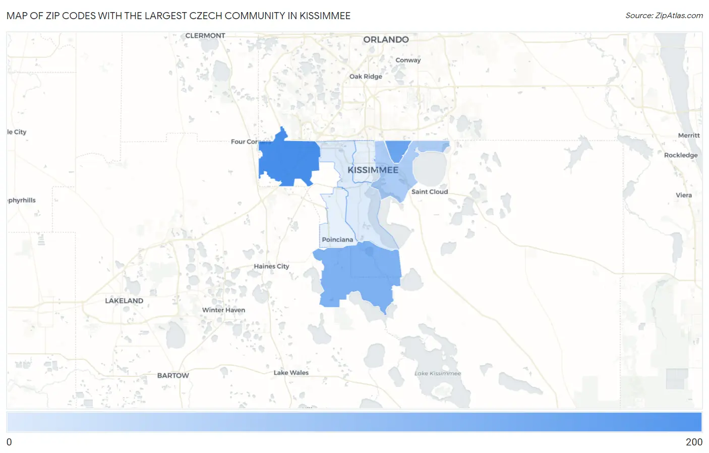 Zip Codes with the Largest Czech Community in Kissimmee Map