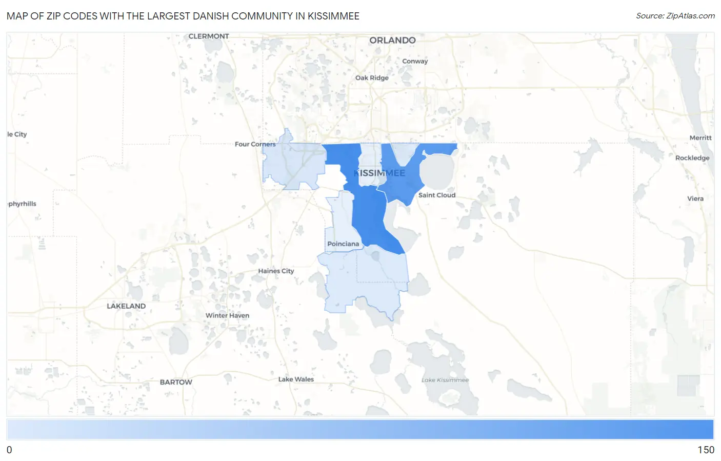 Zip Codes with the Largest Danish Community in Kissimmee Map