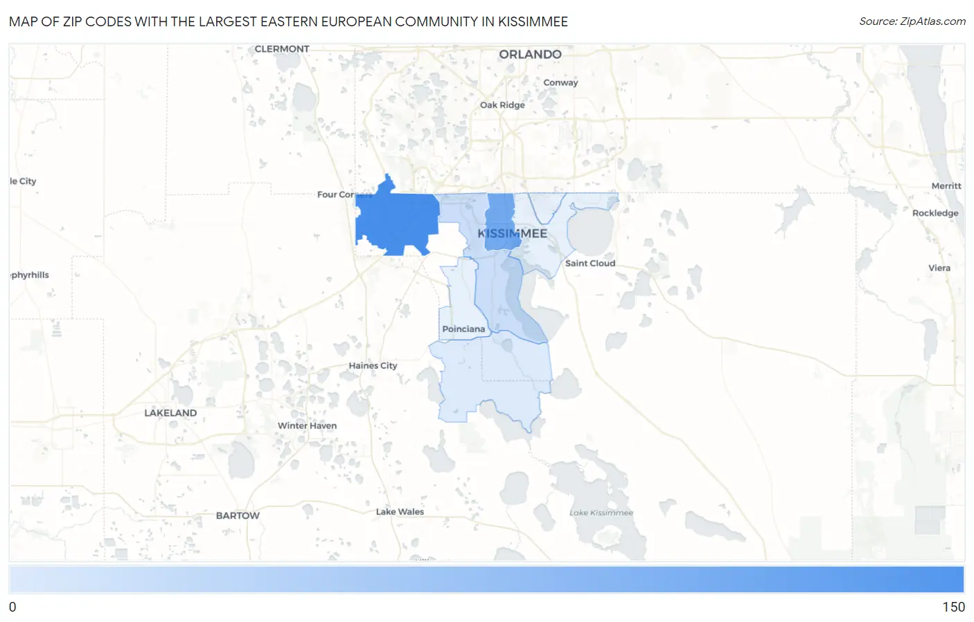 Zip Codes with the Largest Eastern European Community in Kissimmee Map