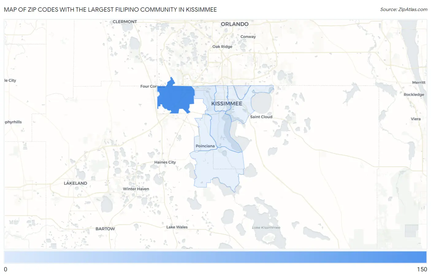 Zip Codes with the Largest Filipino Community in Kissimmee Map
