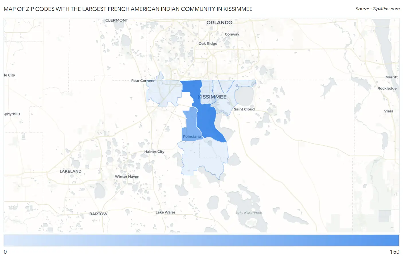 Zip Codes with the Largest French American Indian Community in Kissimmee Map