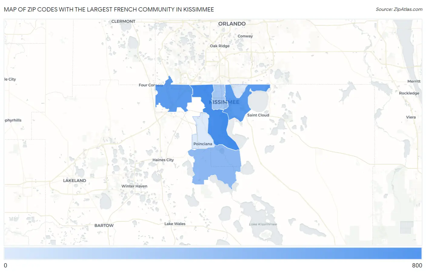 Zip Codes with the Largest French Community in Kissimmee Map