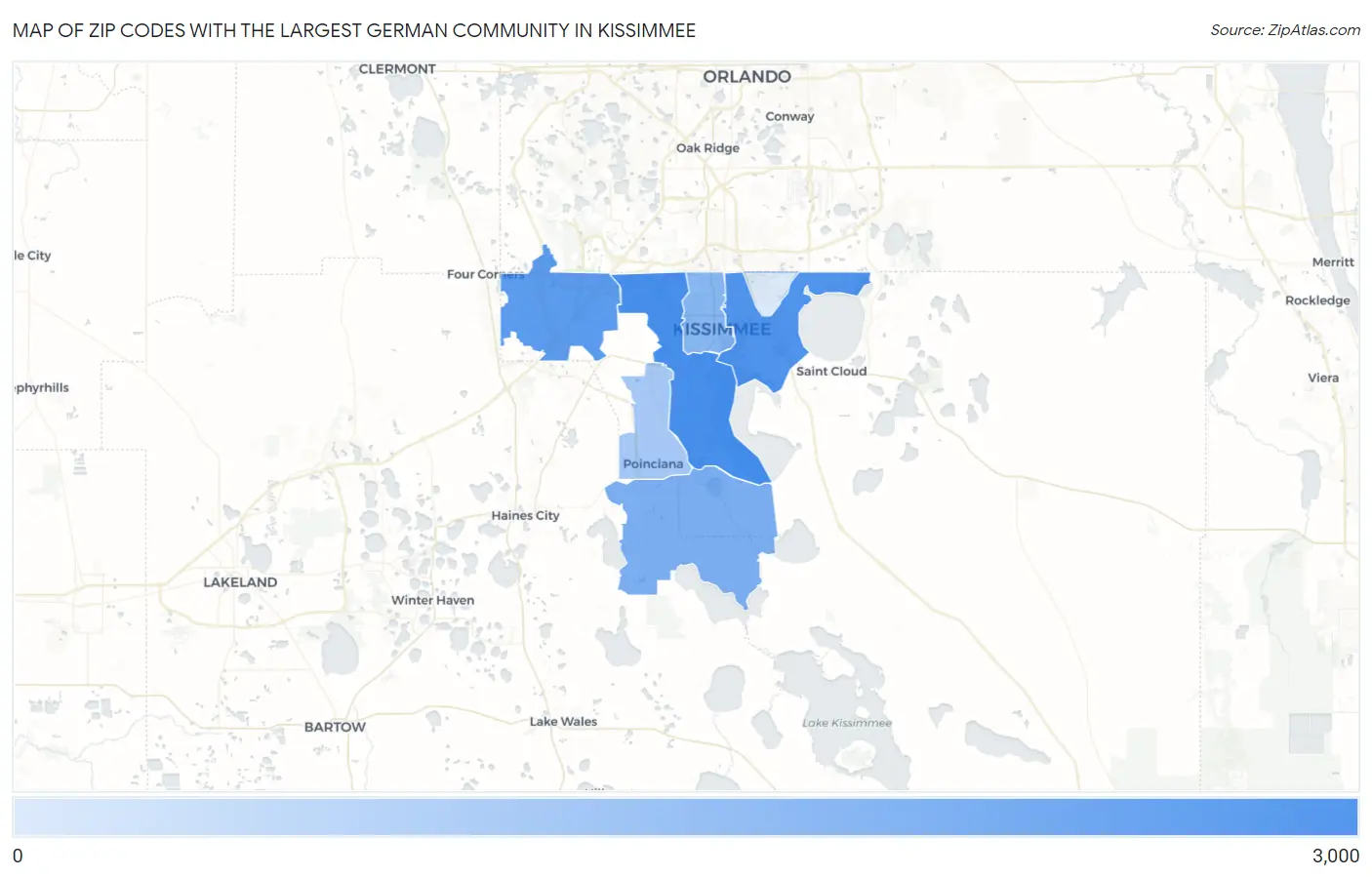 Zip Codes with the Largest German Community in Kissimmee Map