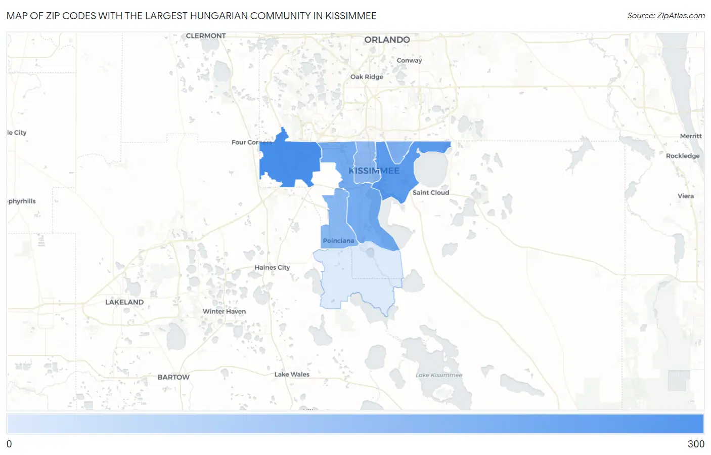 Zip Codes with the Largest Hungarian Community in Kissimmee Map