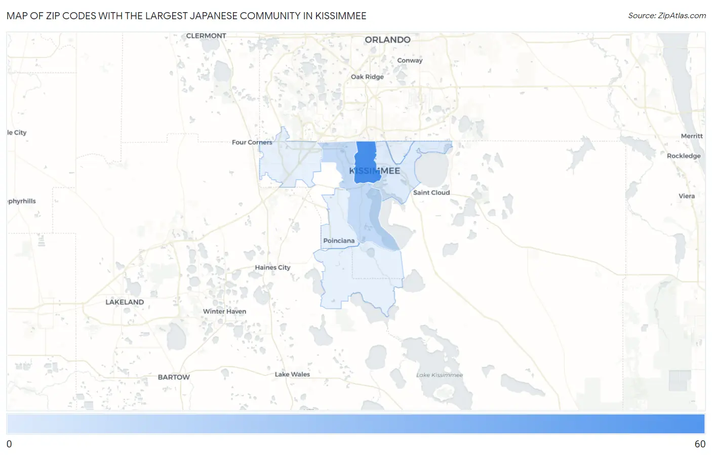 Zip Codes with the Largest Japanese Community in Kissimmee Map