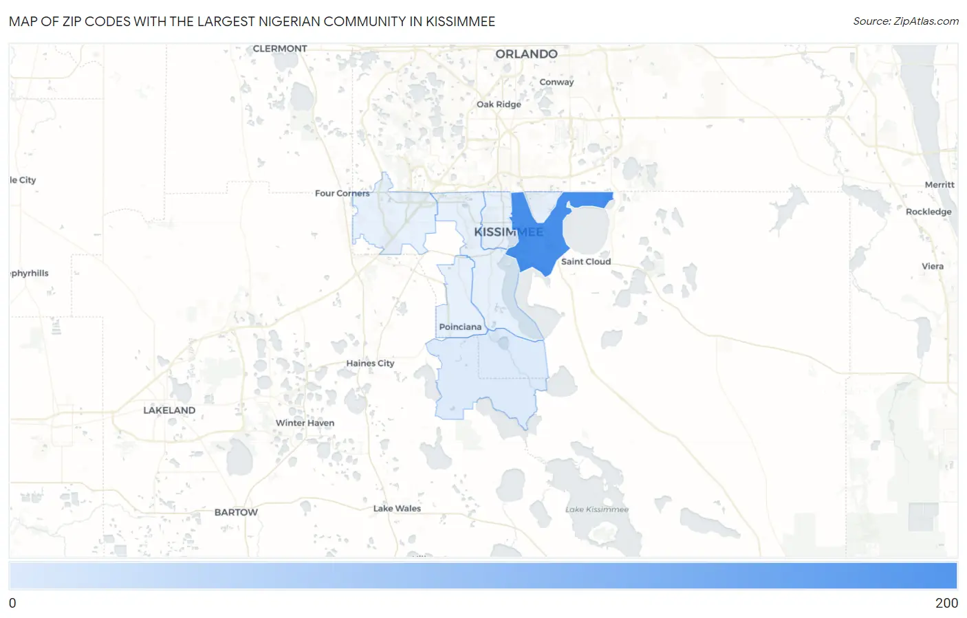 Zip Codes with the Largest Nigerian Community in Kissimmee Map