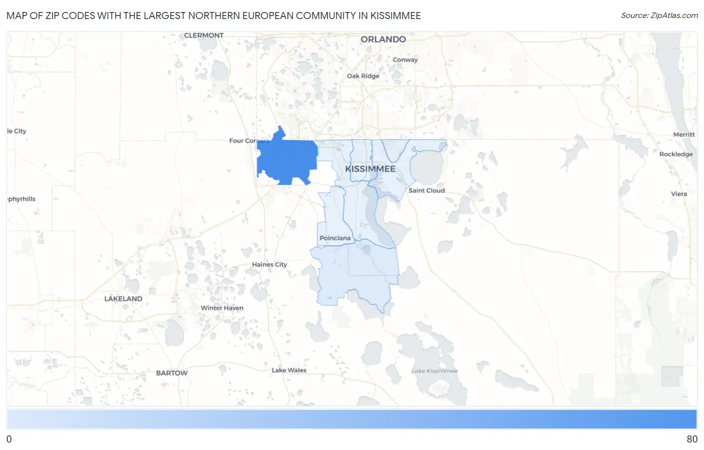 Zip Codes with the Largest Northern European Community in Kissimmee Map
