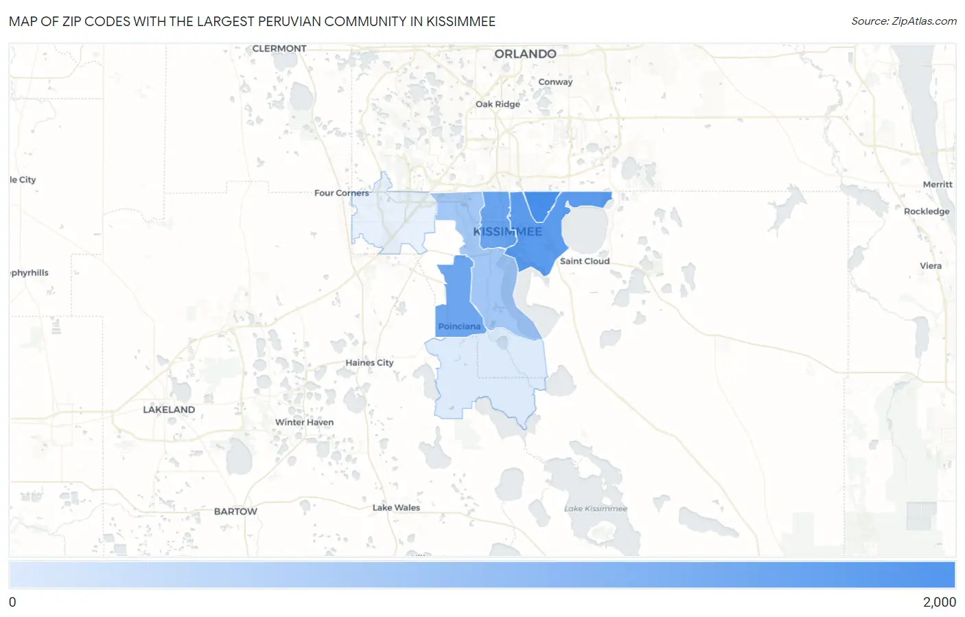 Zip Codes with the Largest Peruvian Community in Kissimmee Map