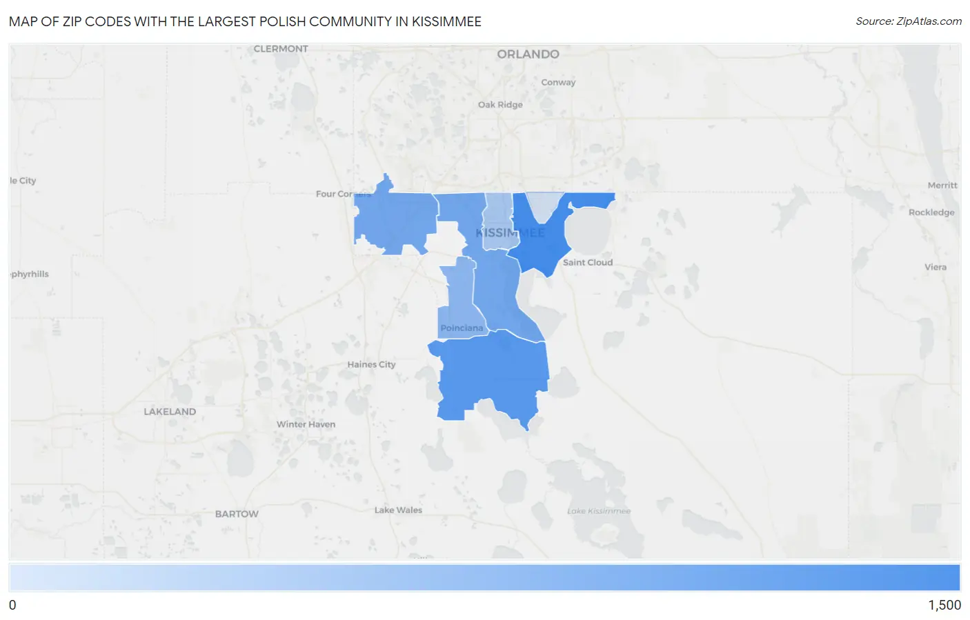 Zip Codes with the Largest Polish Community in Kissimmee Map