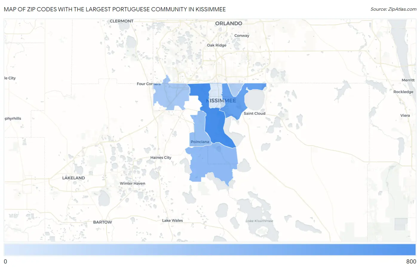 Zip Codes with the Largest Portuguese Community in Kissimmee Map