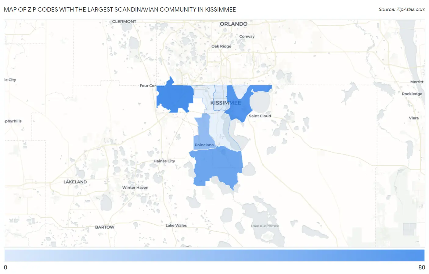 Zip Codes with the Largest Scandinavian Community in Kissimmee Map