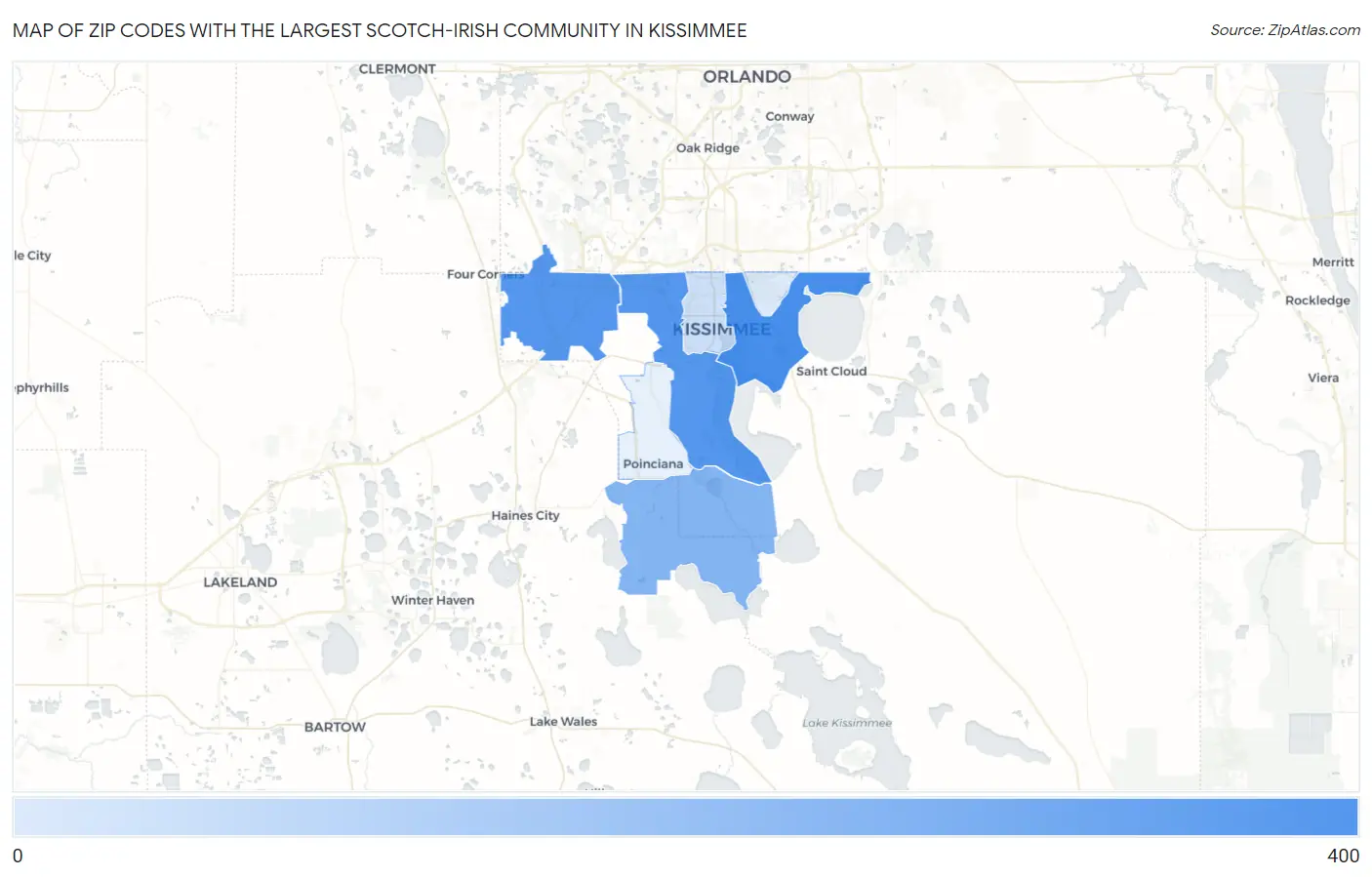 Zip Codes with the Largest Scotch-Irish Community in Kissimmee Map