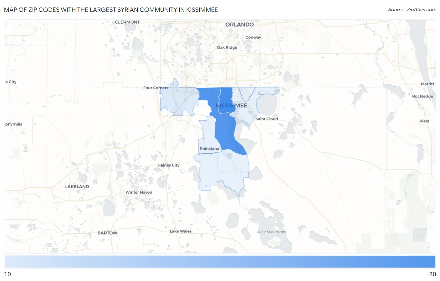 Zip Codes with the Largest Syrian Community in Kissimmee Map