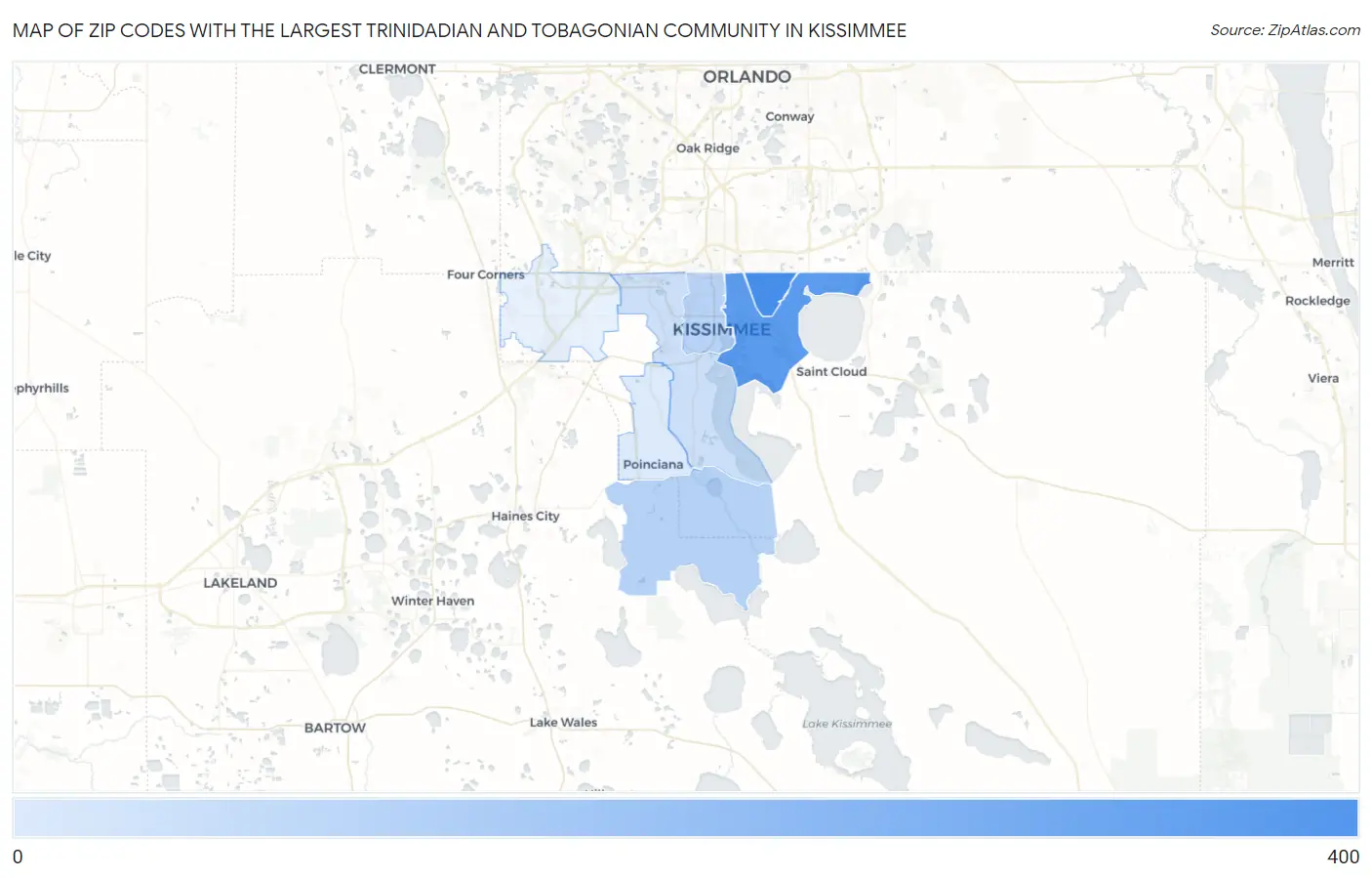Zip Codes with the Largest Trinidadian and Tobagonian Community in Kissimmee Map