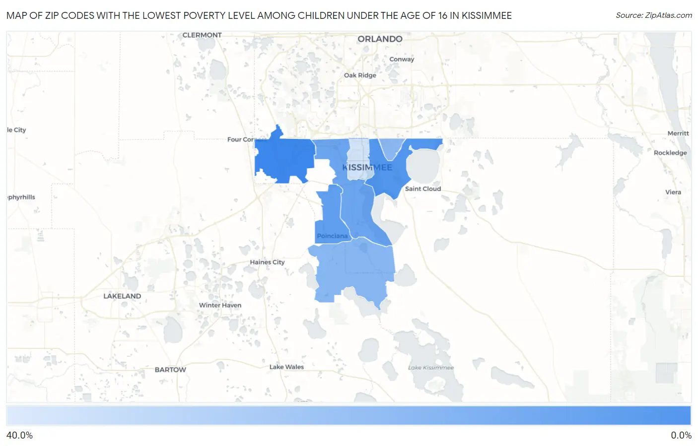 Zip Codes with the Lowest Poverty Level Among Children Under the Age of 16 in Kissimmee Map