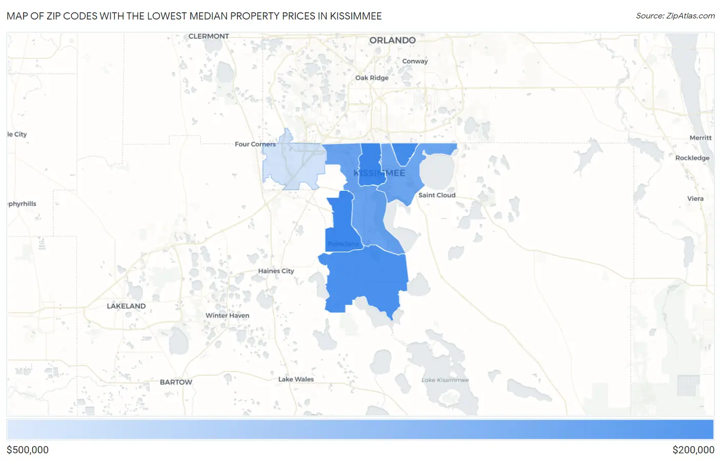Zip Codes with the Lowest Median Property Prices in Kissimmee Map