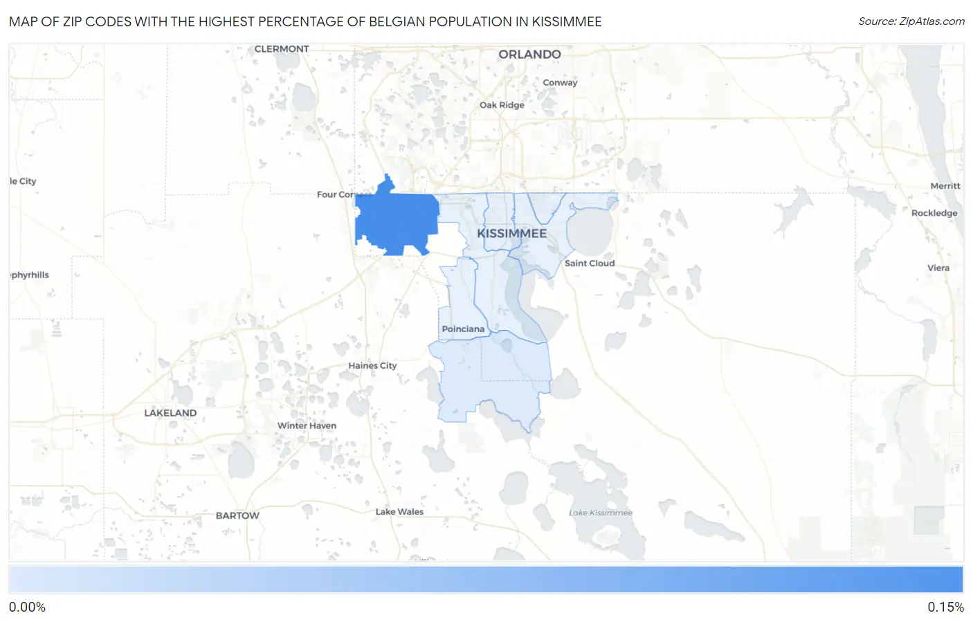Zip Codes with the Highest Percentage of Belgian Population in Kissimmee Map
