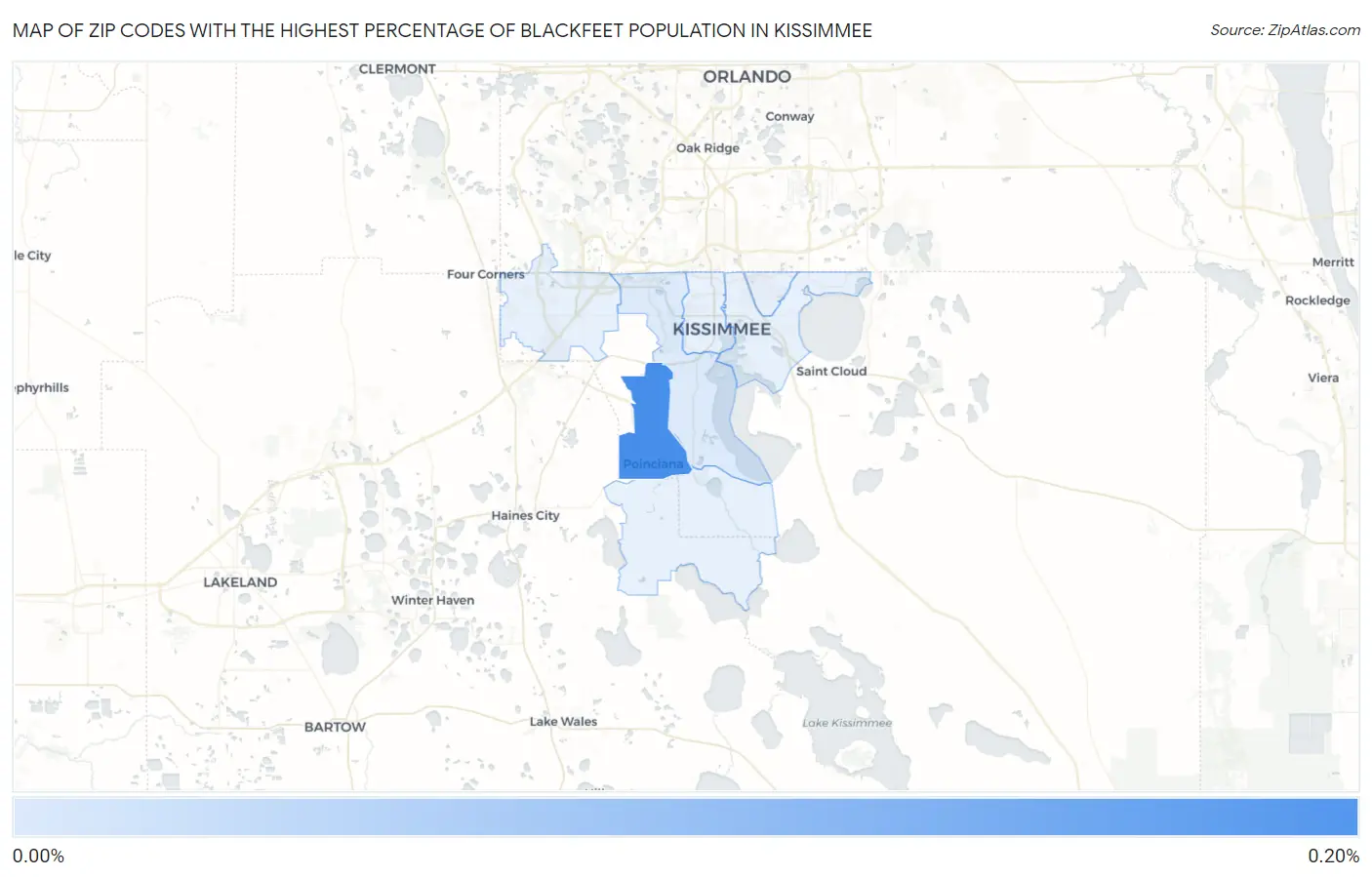 Zip Codes with the Highest Percentage of Blackfeet Population in Kissimmee Map