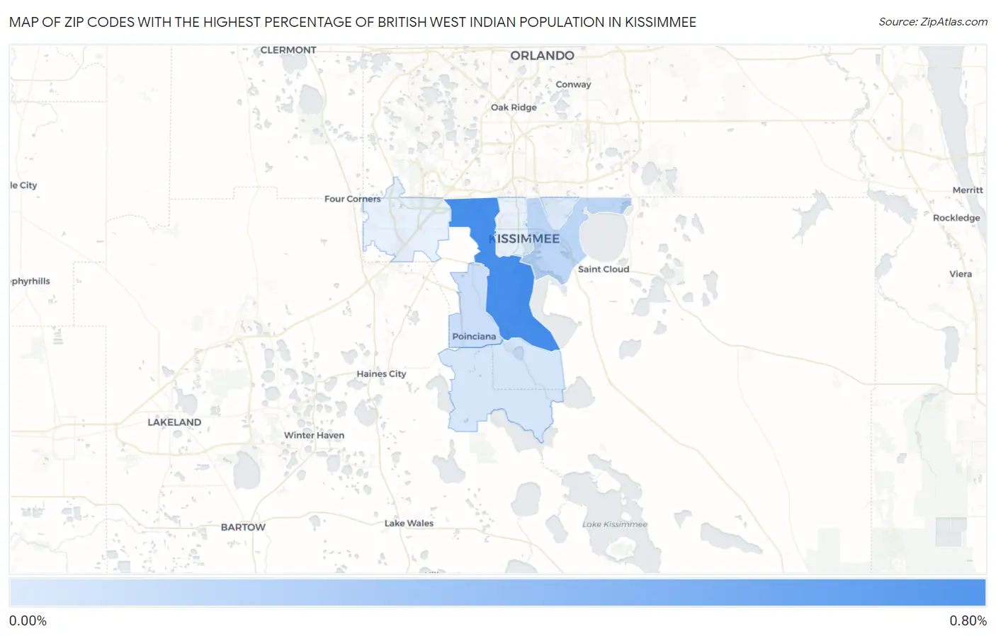 Zip Codes with the Highest Percentage of British West Indian Population in Kissimmee Map