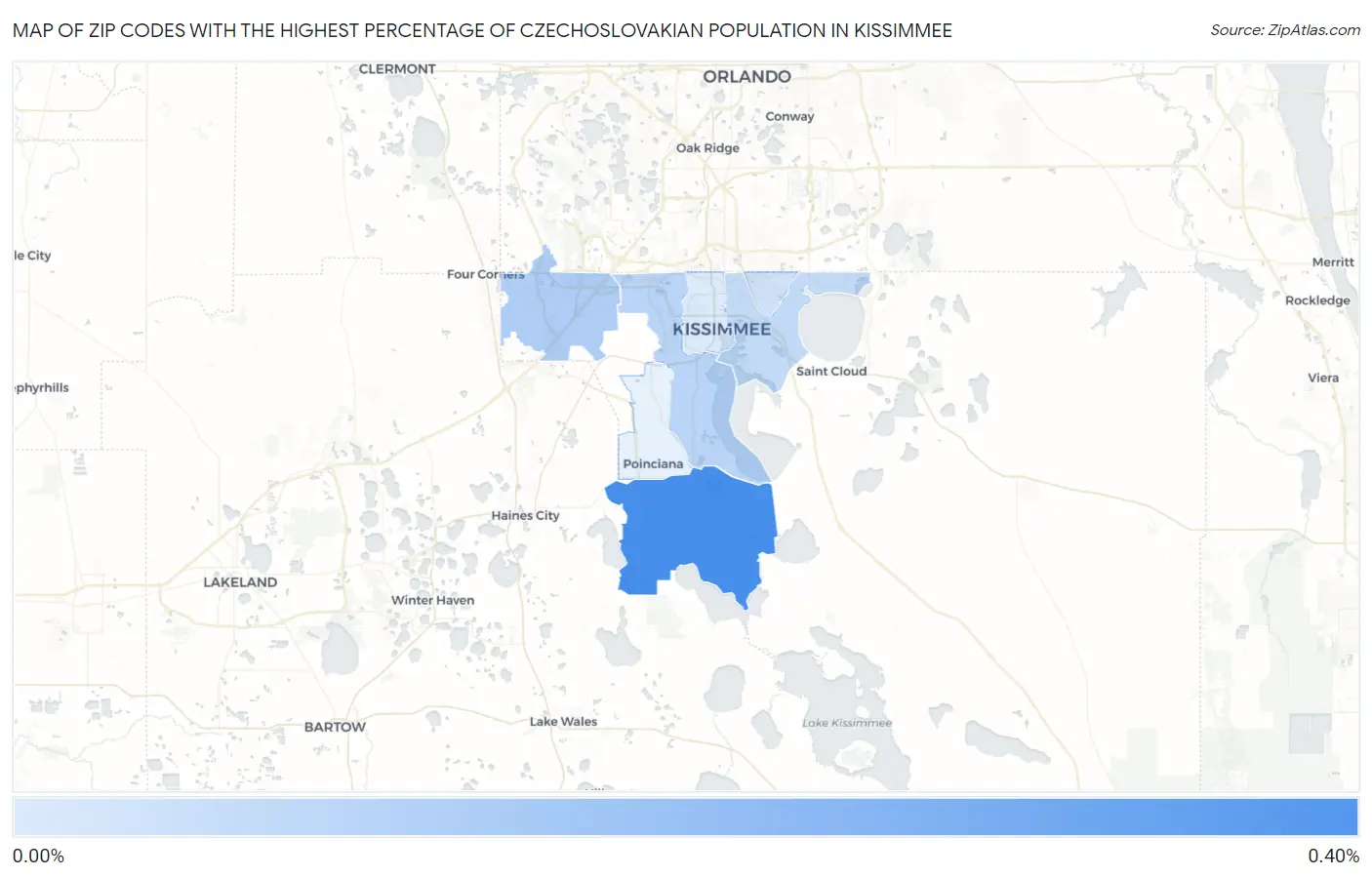 Zip Codes with the Highest Percentage of Czechoslovakian Population in Kissimmee Map