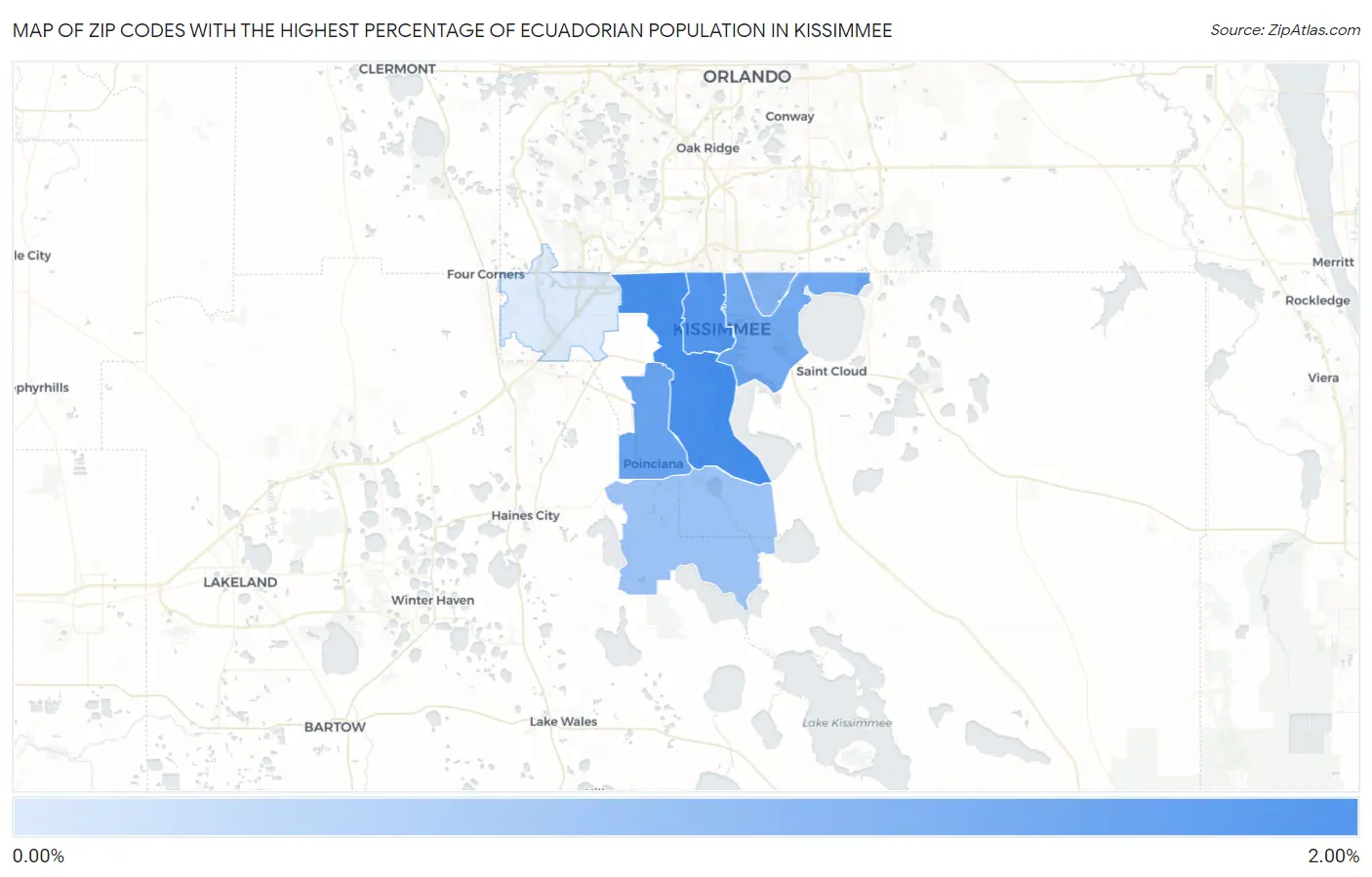 Zip Codes with the Highest Percentage of Ecuadorian Population in Kissimmee Map