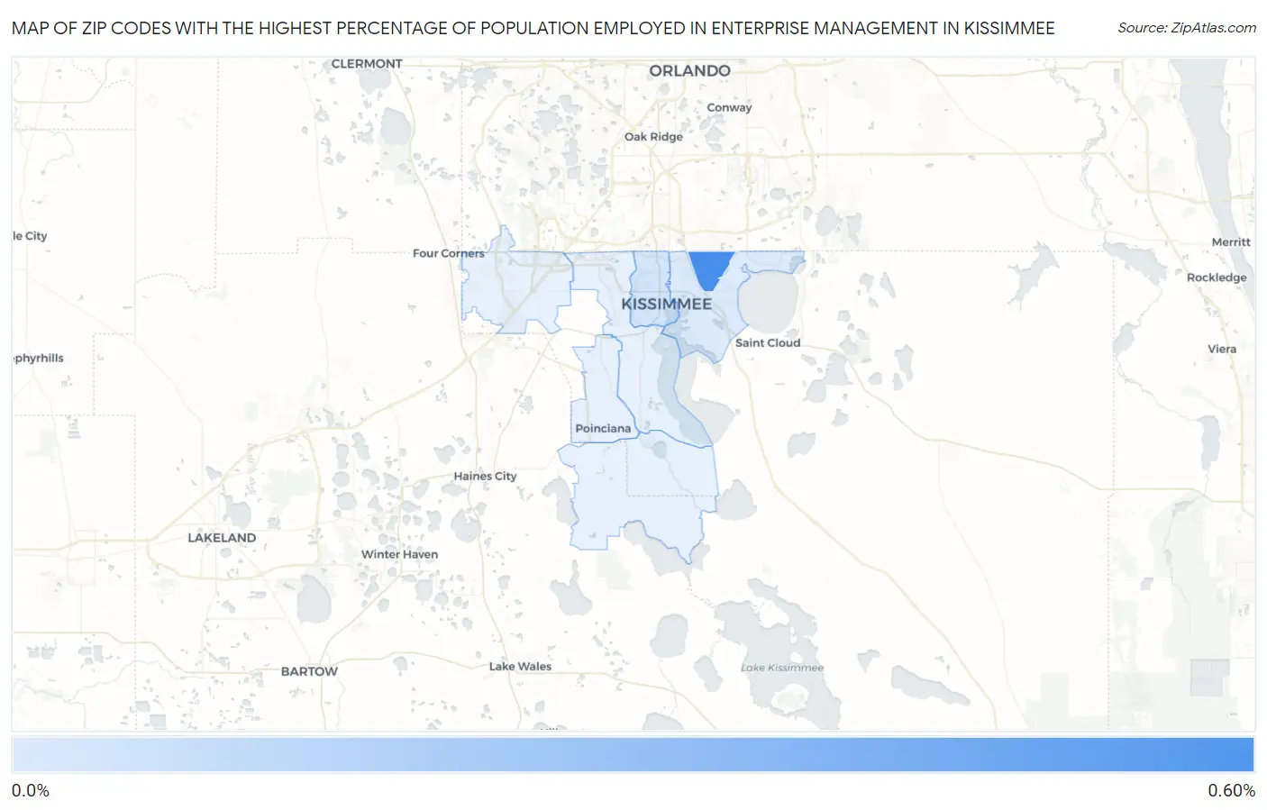 Zip Codes with the Highest Percentage of Population Employed in Enterprise Management in Kissimmee Map