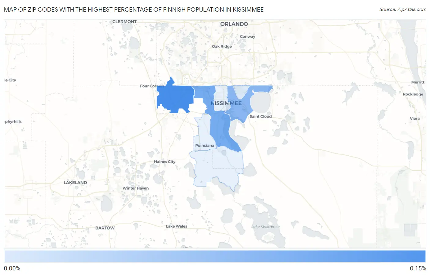 Zip Codes with the Highest Percentage of Finnish Population in Kissimmee Map