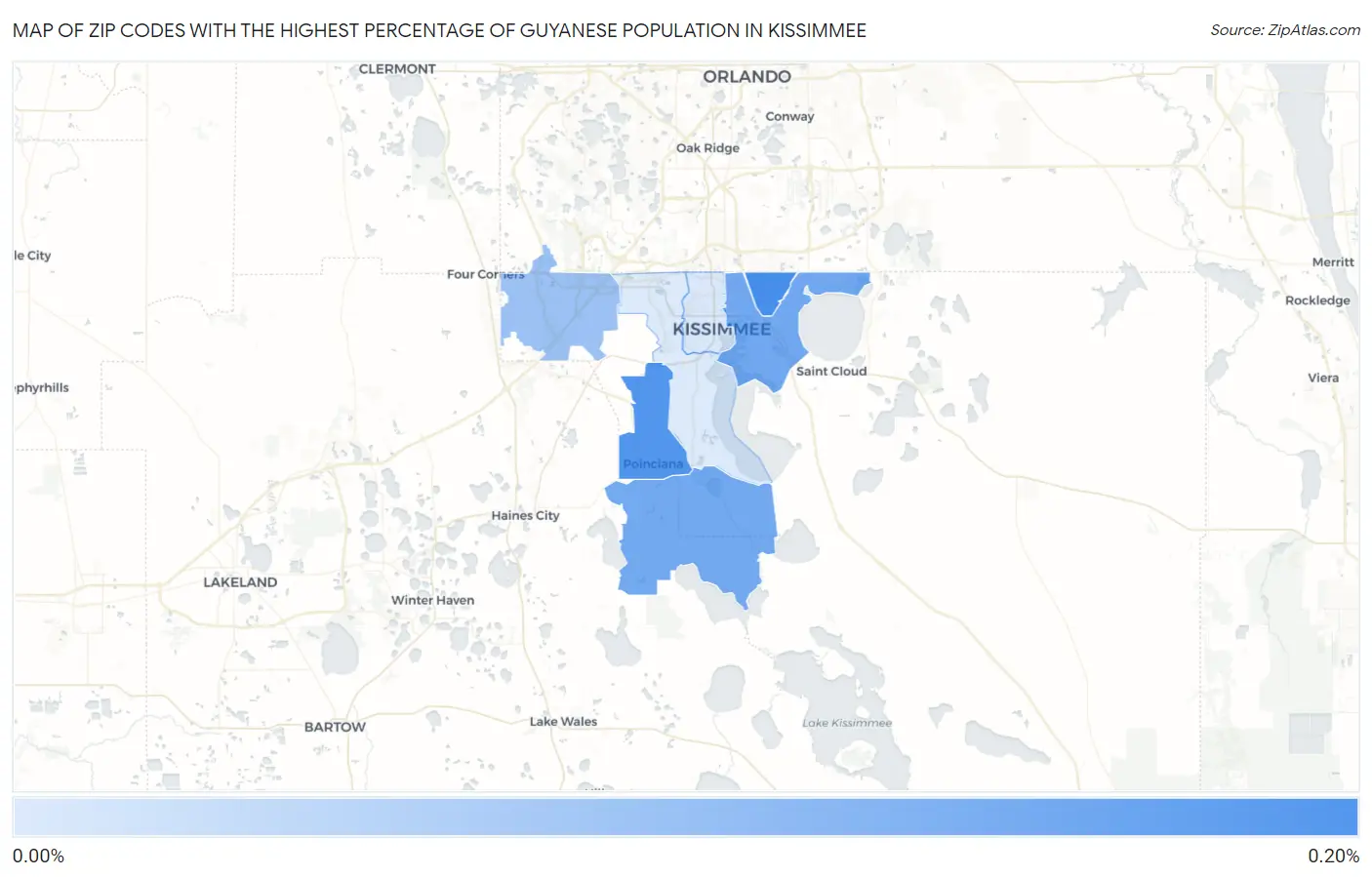 Zip Codes with the Highest Percentage of Guyanese Population in Kissimmee Map
