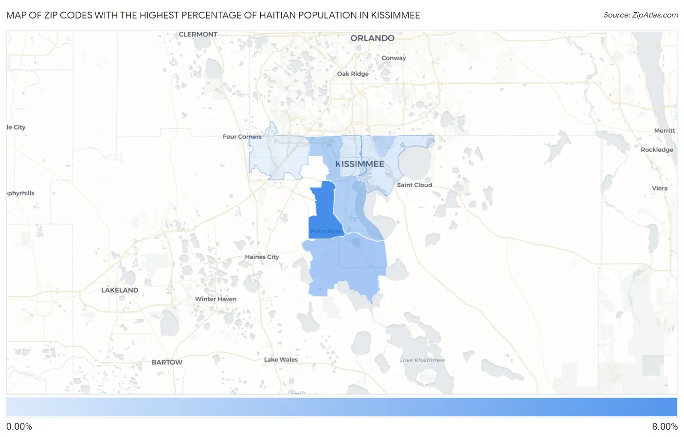 Zip Codes with the Highest Percentage of Haitian Population in Kissimmee Map