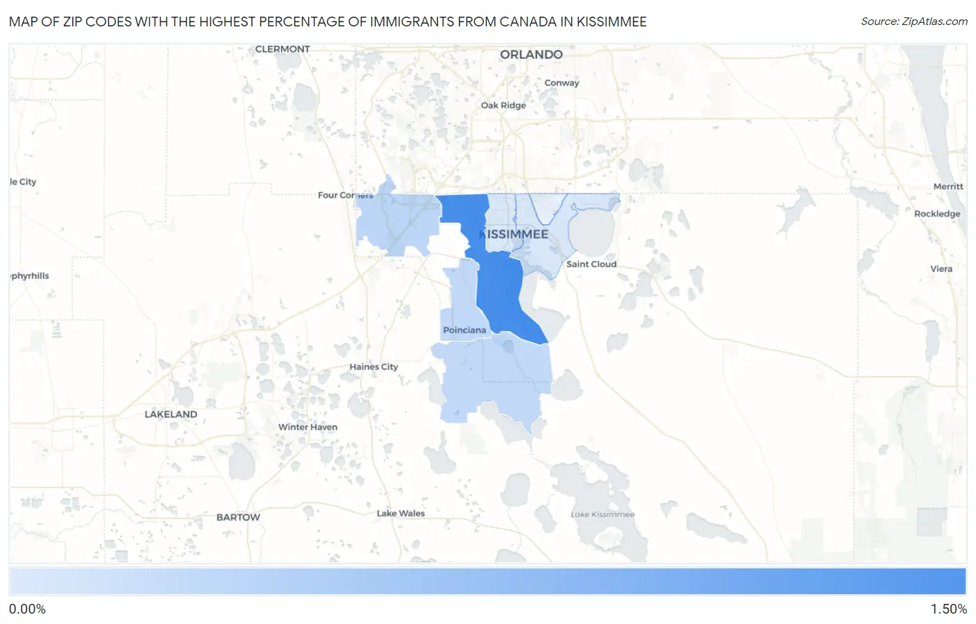 Zip Codes with the Highest Percentage of Immigrants from Canada in Kissimmee Map