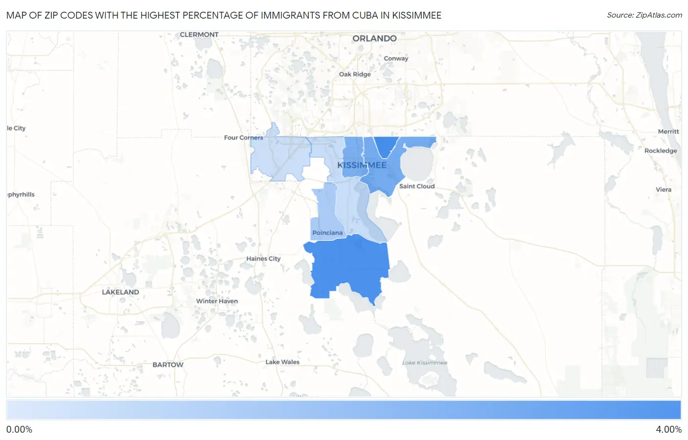 Zip Codes with the Highest Percentage of Immigrants from Cuba in Kissimmee Map