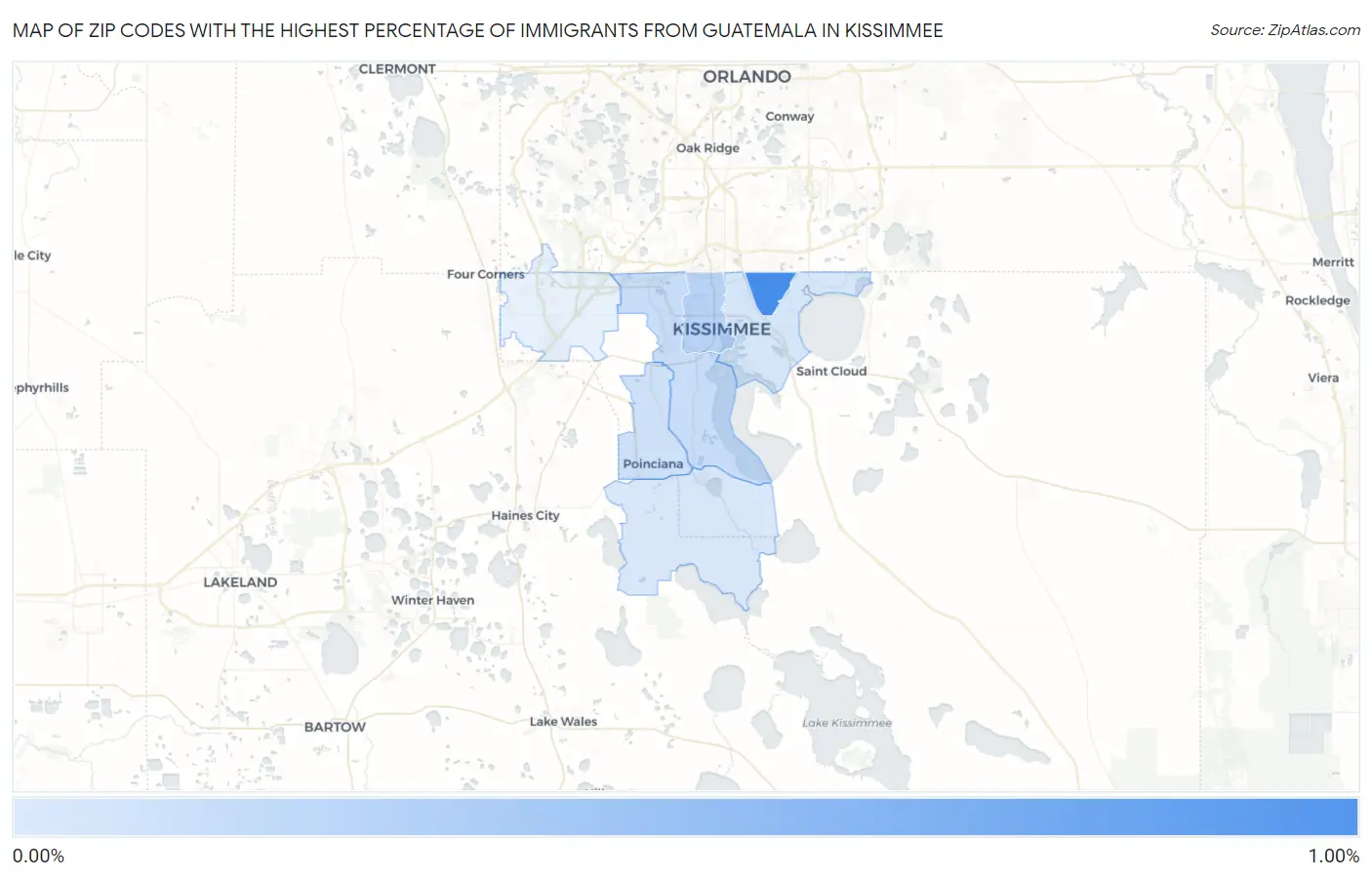 Zip Codes with the Highest Percentage of Immigrants from Guatemala in Kissimmee Map
