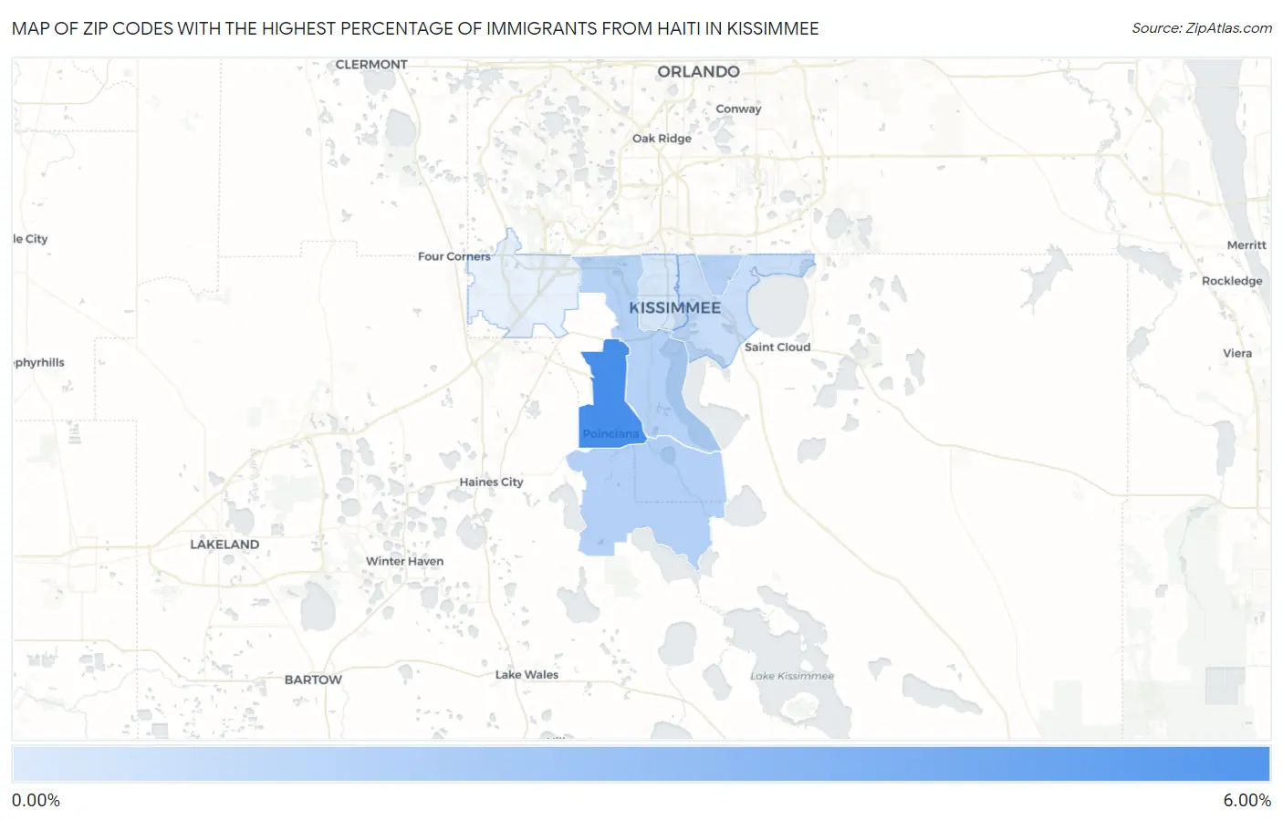 Zip Codes with the Highest Percentage of Immigrants from Haiti in Kissimmee Map