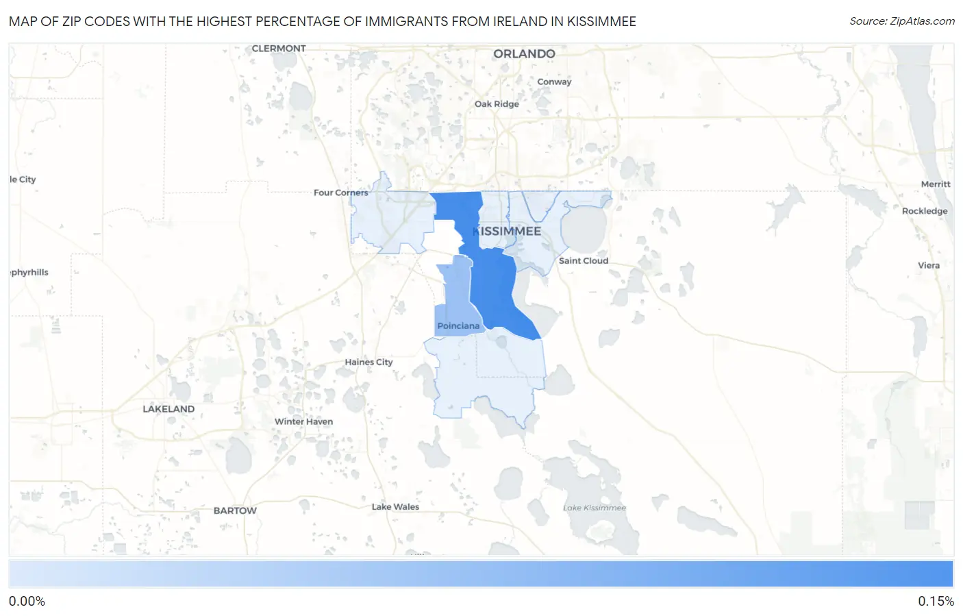 Zip Codes with the Highest Percentage of Immigrants from Ireland in Kissimmee Map