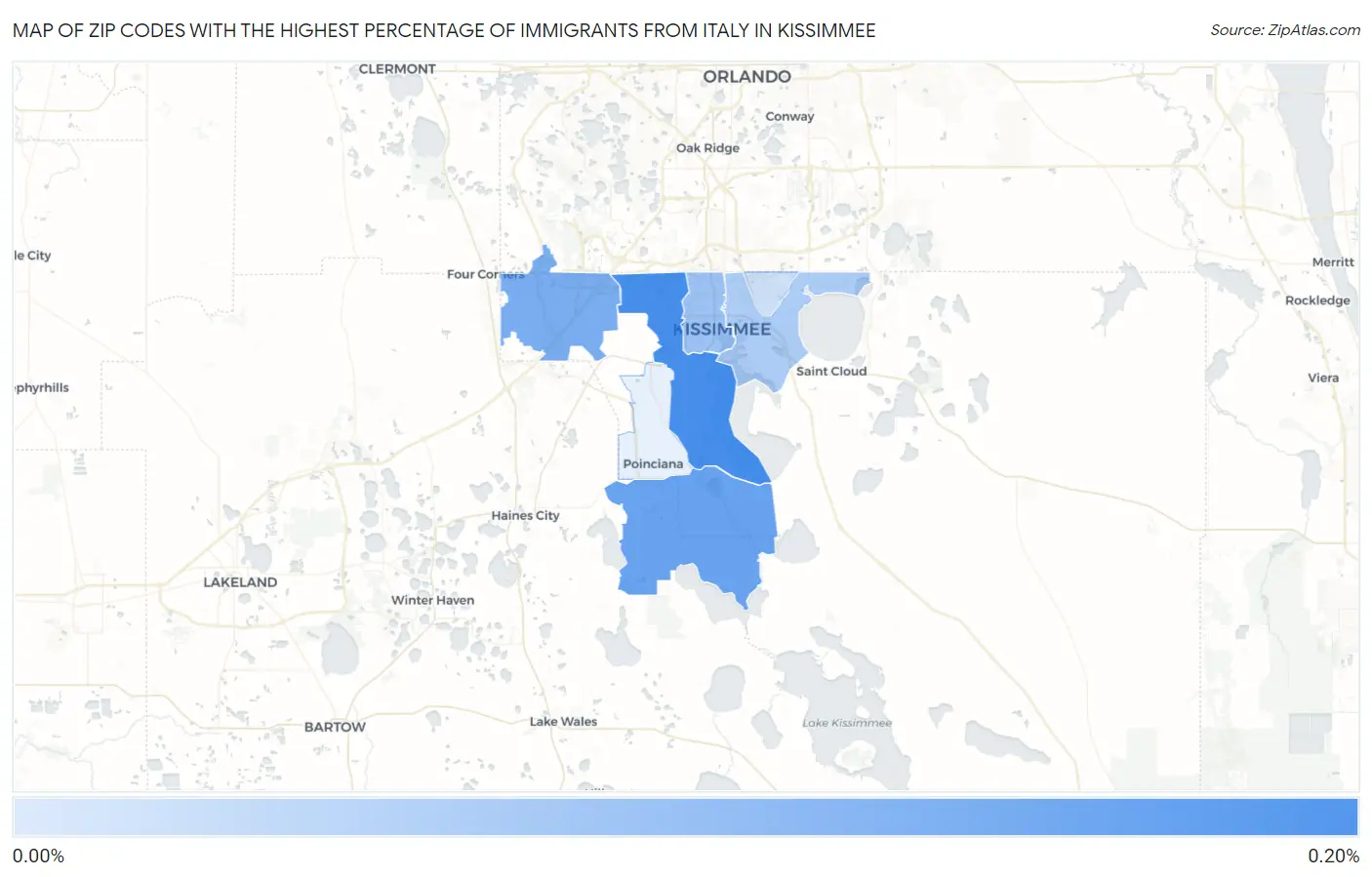 Zip Codes with the Highest Percentage of Immigrants from Italy in Kissimmee Map